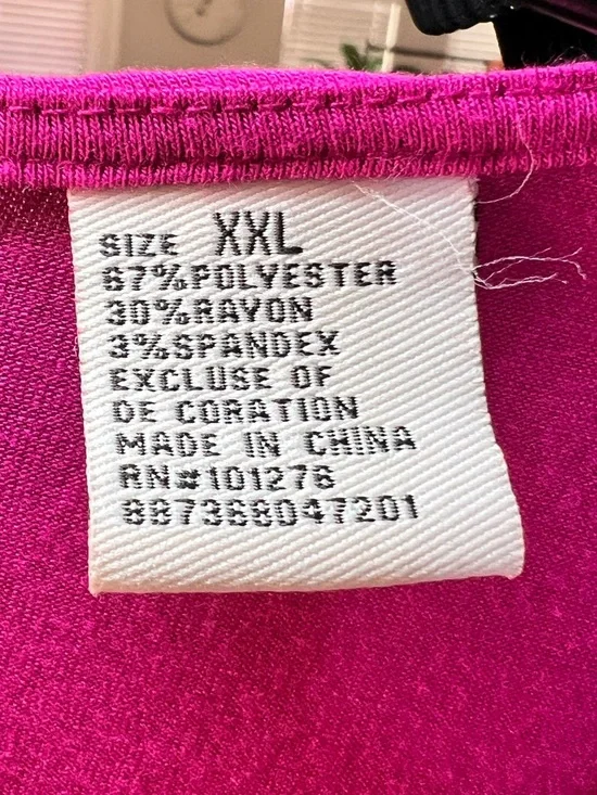 ECI Fushsia Beaded patchwork short sleeve tunic, V-neck blouse plus size XXL - Picture 6 of 11